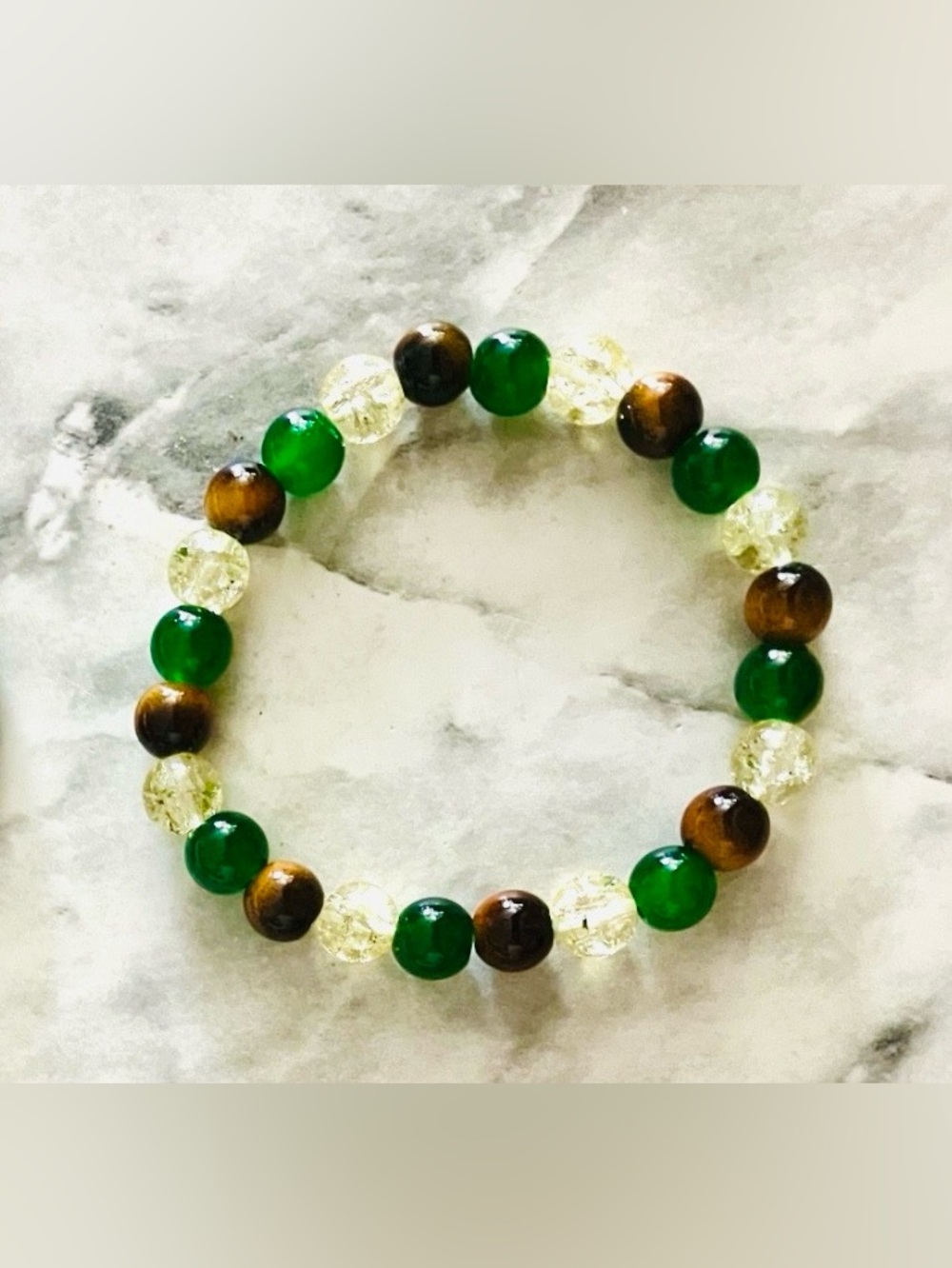 Green, Brown & Clear Beaded Stretch Bracelet - Unbranded